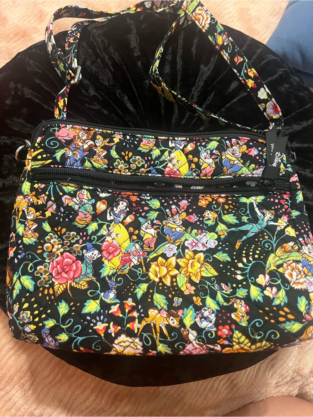 Vera Bradley Black Multicolor Floral Disney Quilted Crossbody